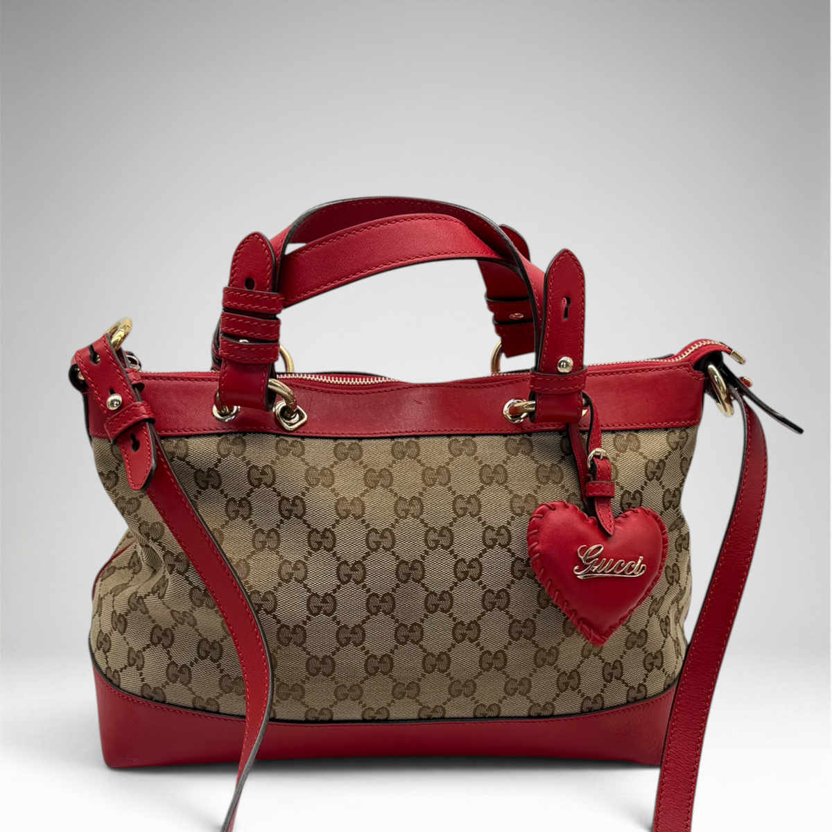 Gucci GG canvas red leather valentine tote
