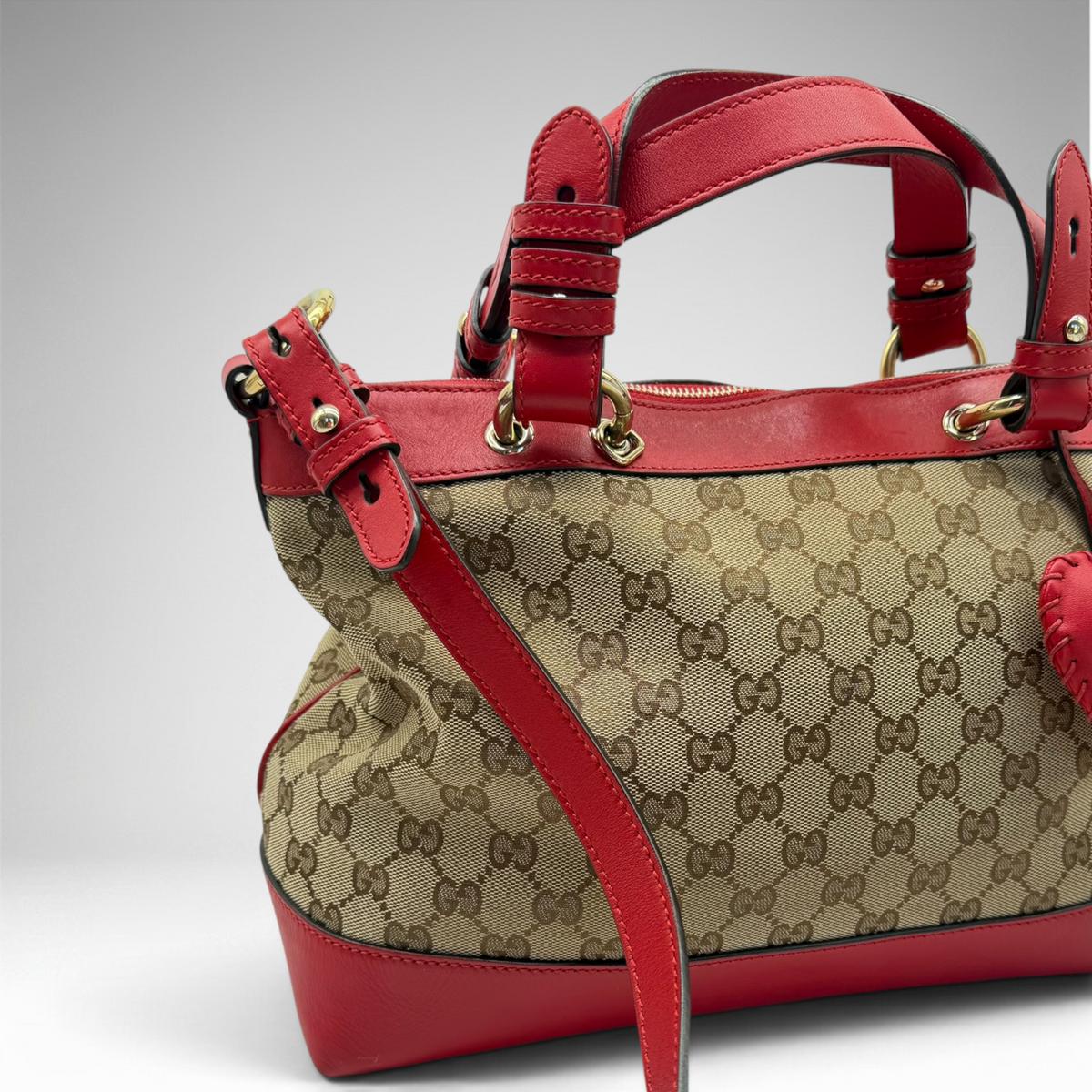 Gucci GG canvas red leather valentine tote
