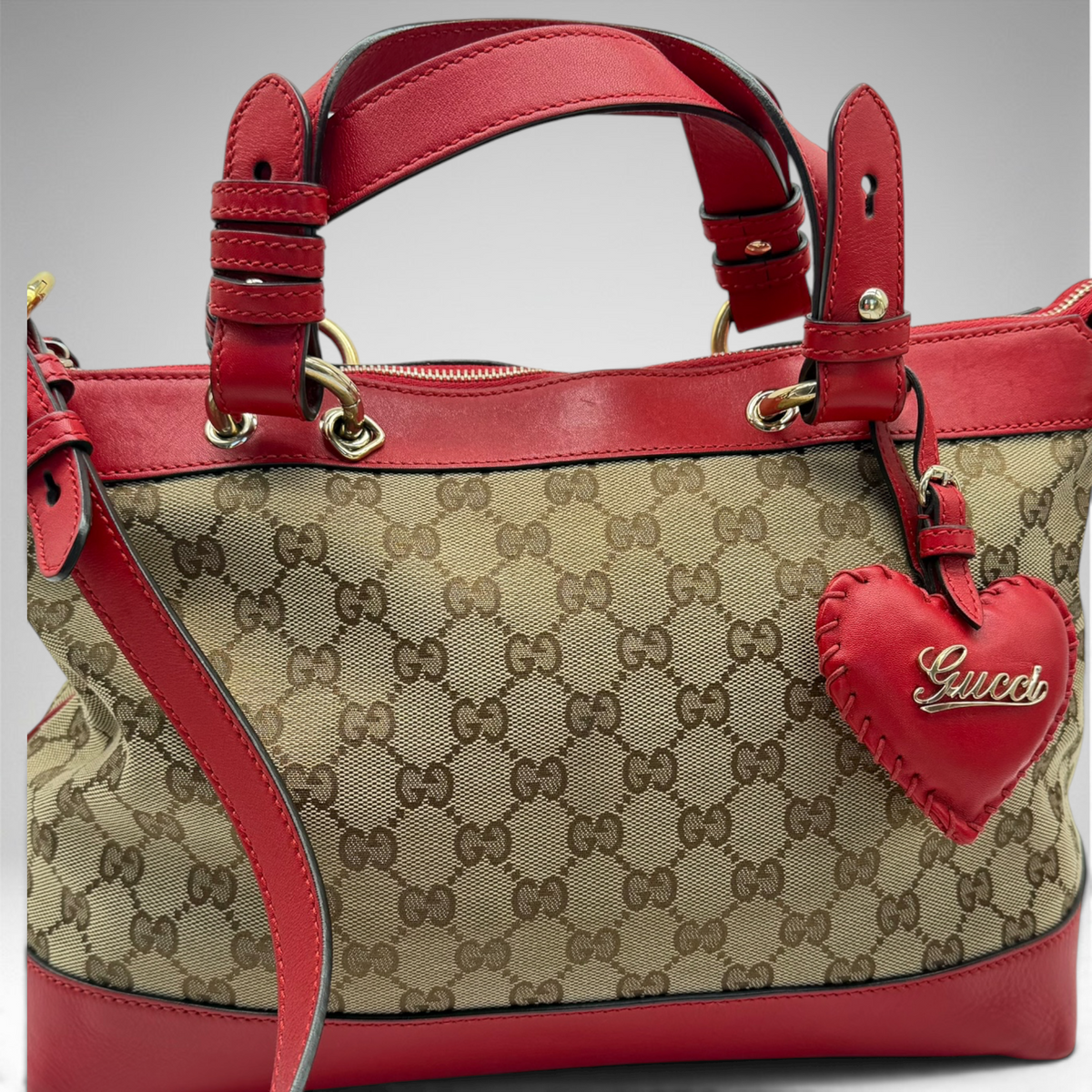 Gucci GG canvas red leather valentine tote
