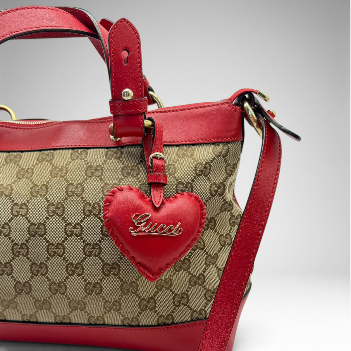 Gucci GG canvas red leather valentine tote