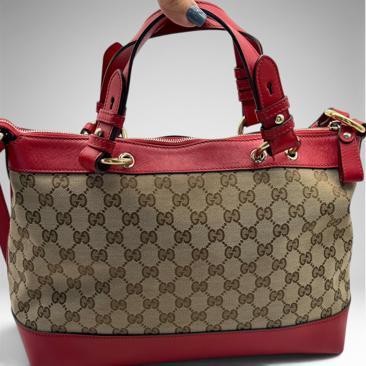 Gucci GG canvas red leather valentine tote