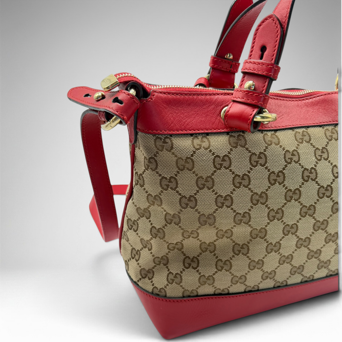 Gucci GG canvas red leather valentine tote