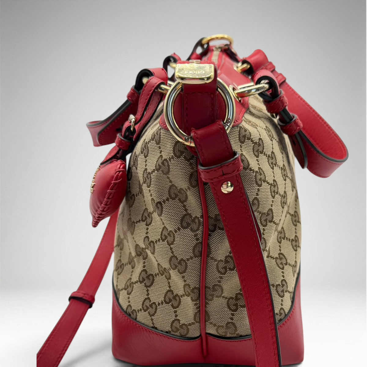 Gucci GG canvas red leather valentine tote