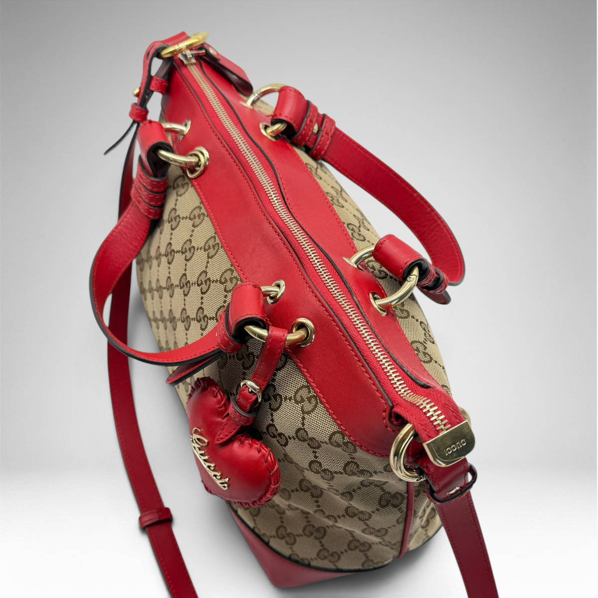 Gucci GG canvas red leather valentine tote