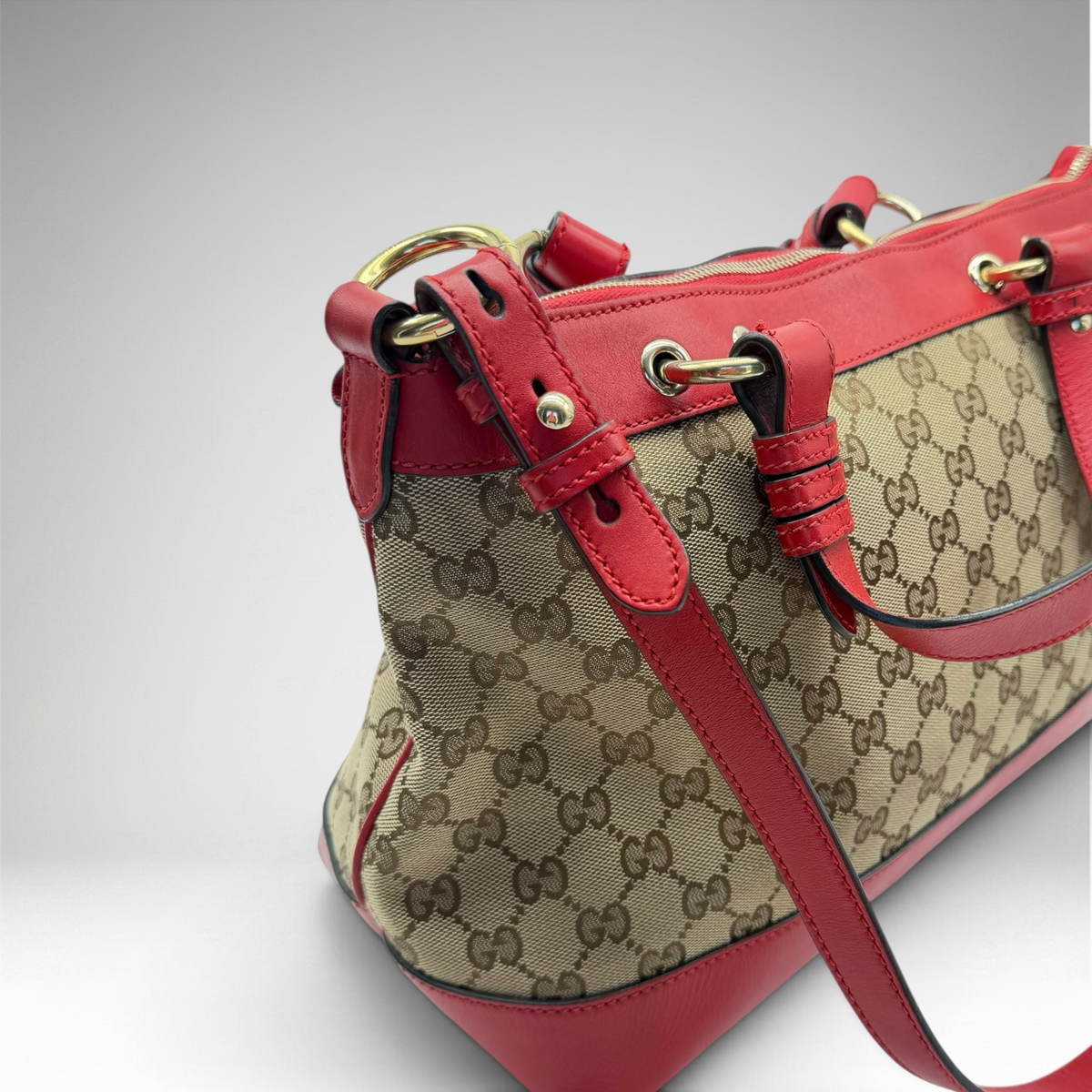 Gucci GG canvas red leather valentine tote