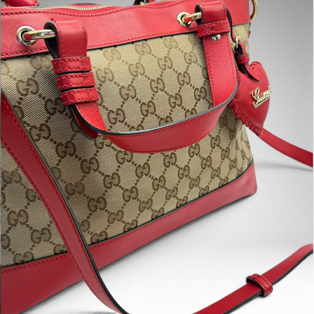 Gucci GG canvas red leather valentine tote