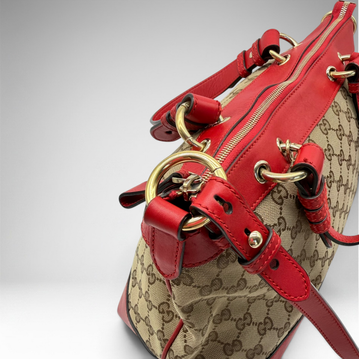 Gucci GG canvas red leather valentine tote