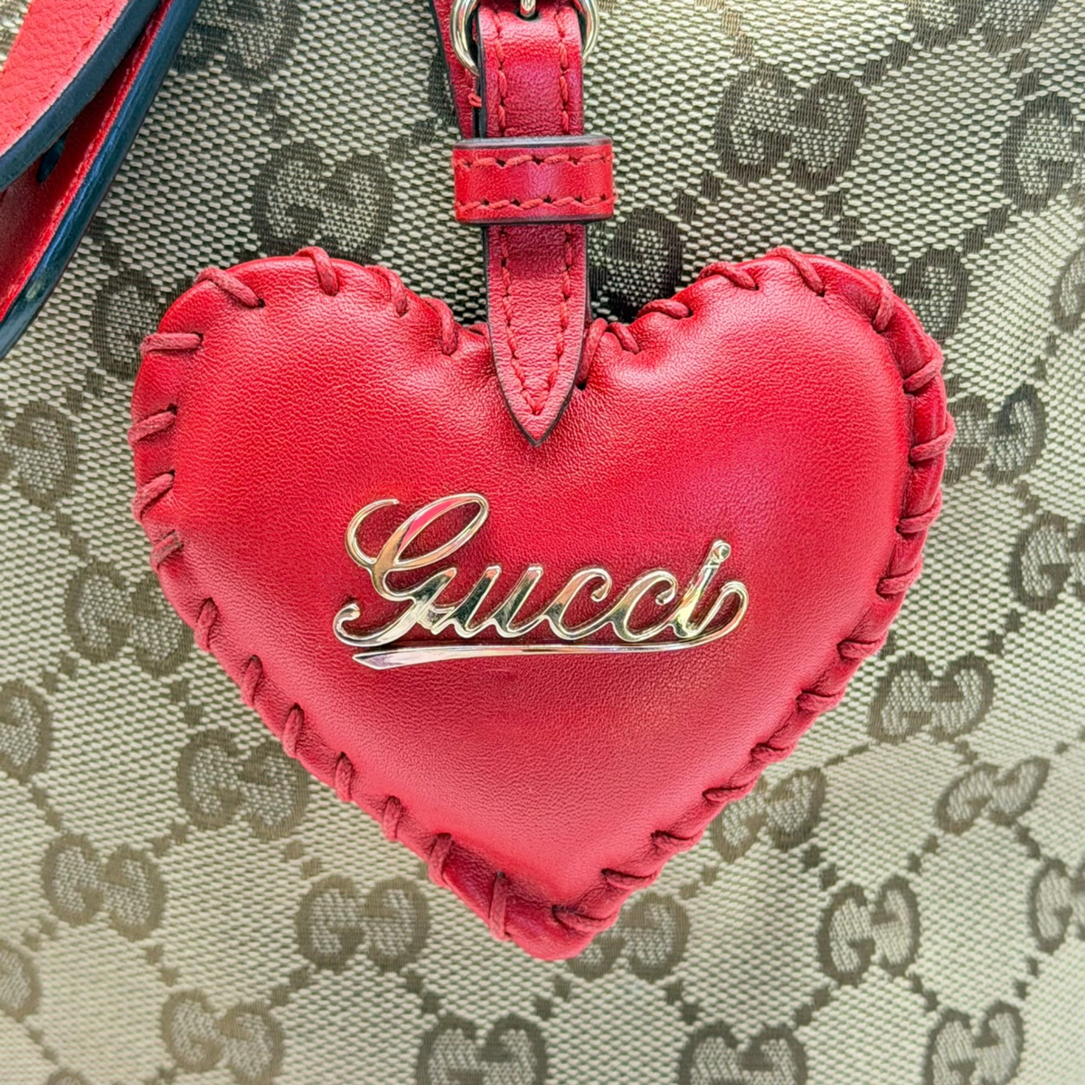 Gucci GG canvas red leather valentine tote