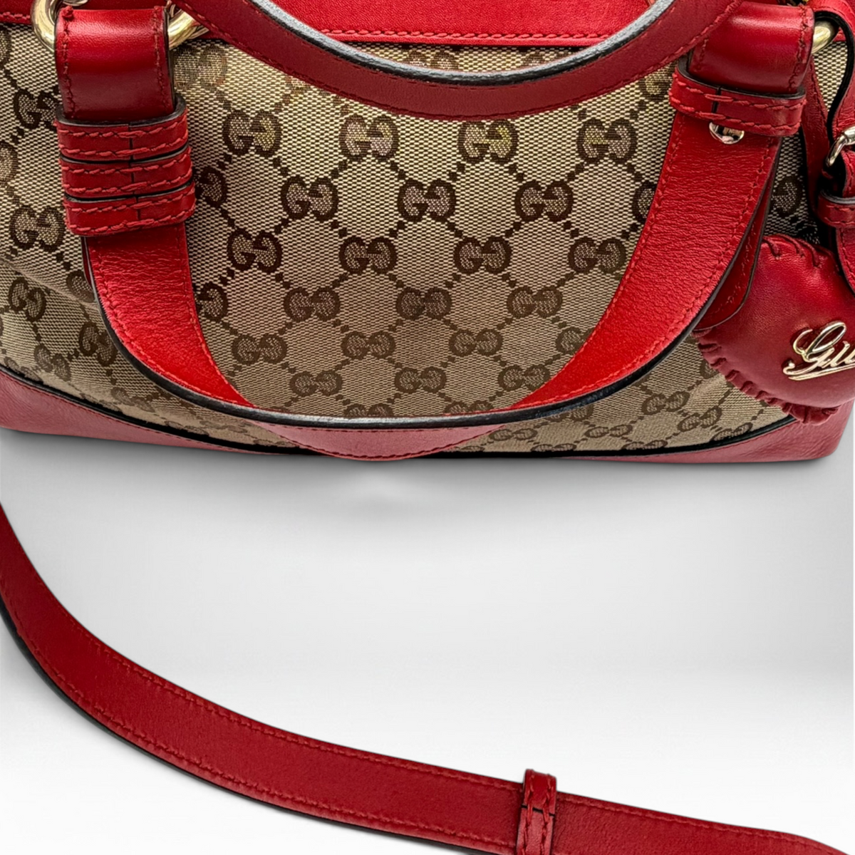 Gucci GG canvas red leather valentine tote