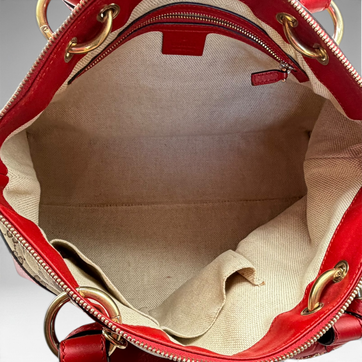 Gucci GG canvas red leather valentine tote