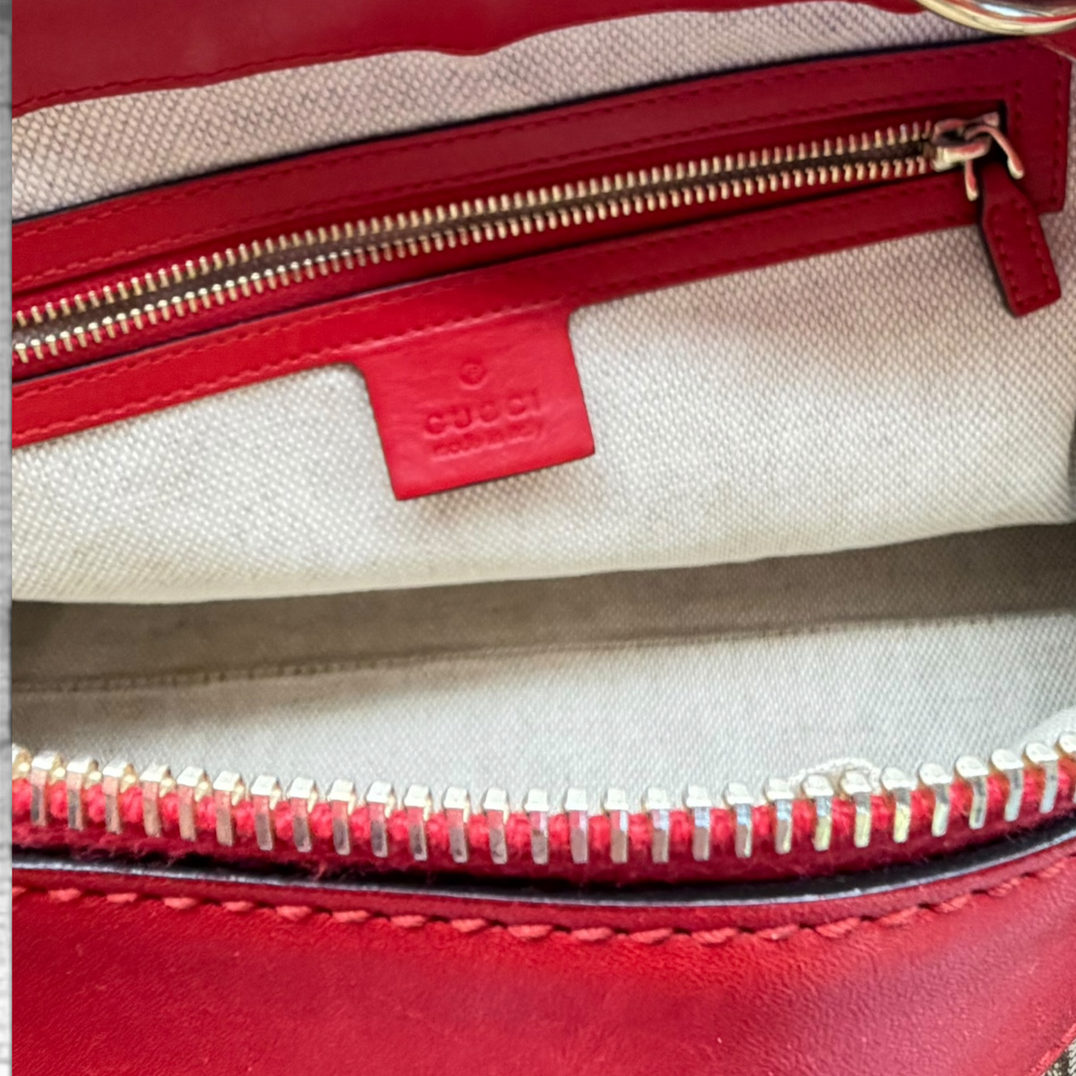 Gucci GG canvas red leather valentine tote