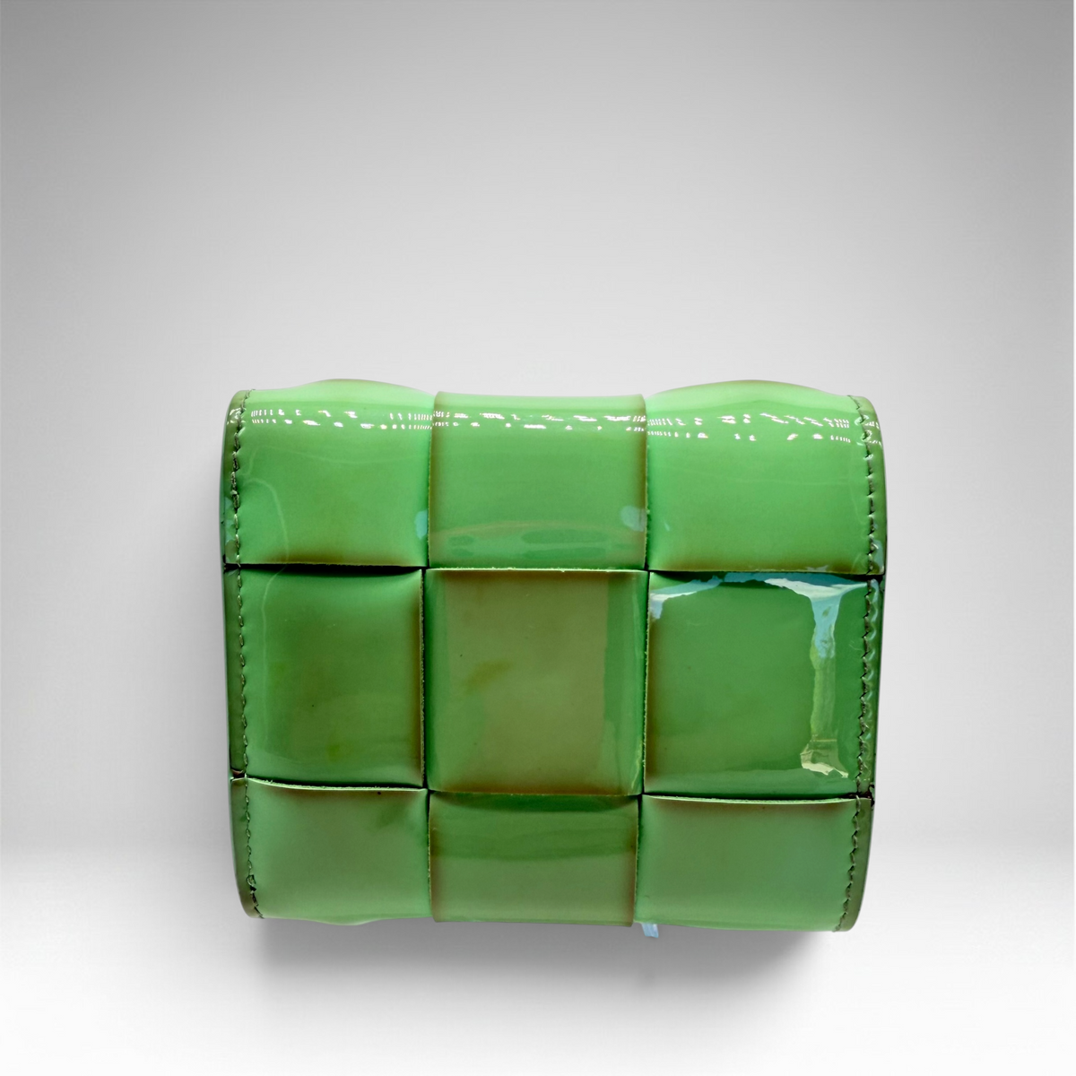 Bottega Veneta padded Intrecciato patent leather tri-fold wallet in green, view 3
