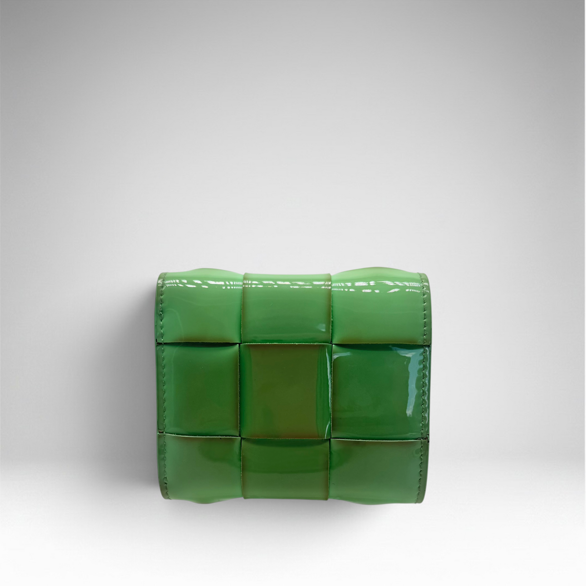 Bottega Veneta padded Intrecciato patent leather tri-fold wallet in green, view 4