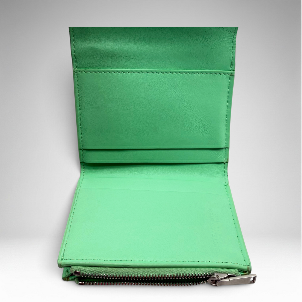 Bottega Veneta padded Intrecciato patent leather tri-fold wallet in green, view 6