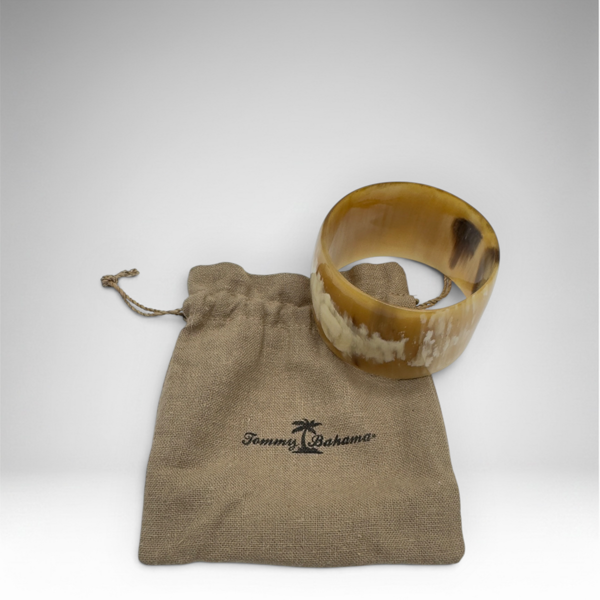 Tommy Bahama wide polished natural horn cuff bracelet with branded drawstring pouch, view 5