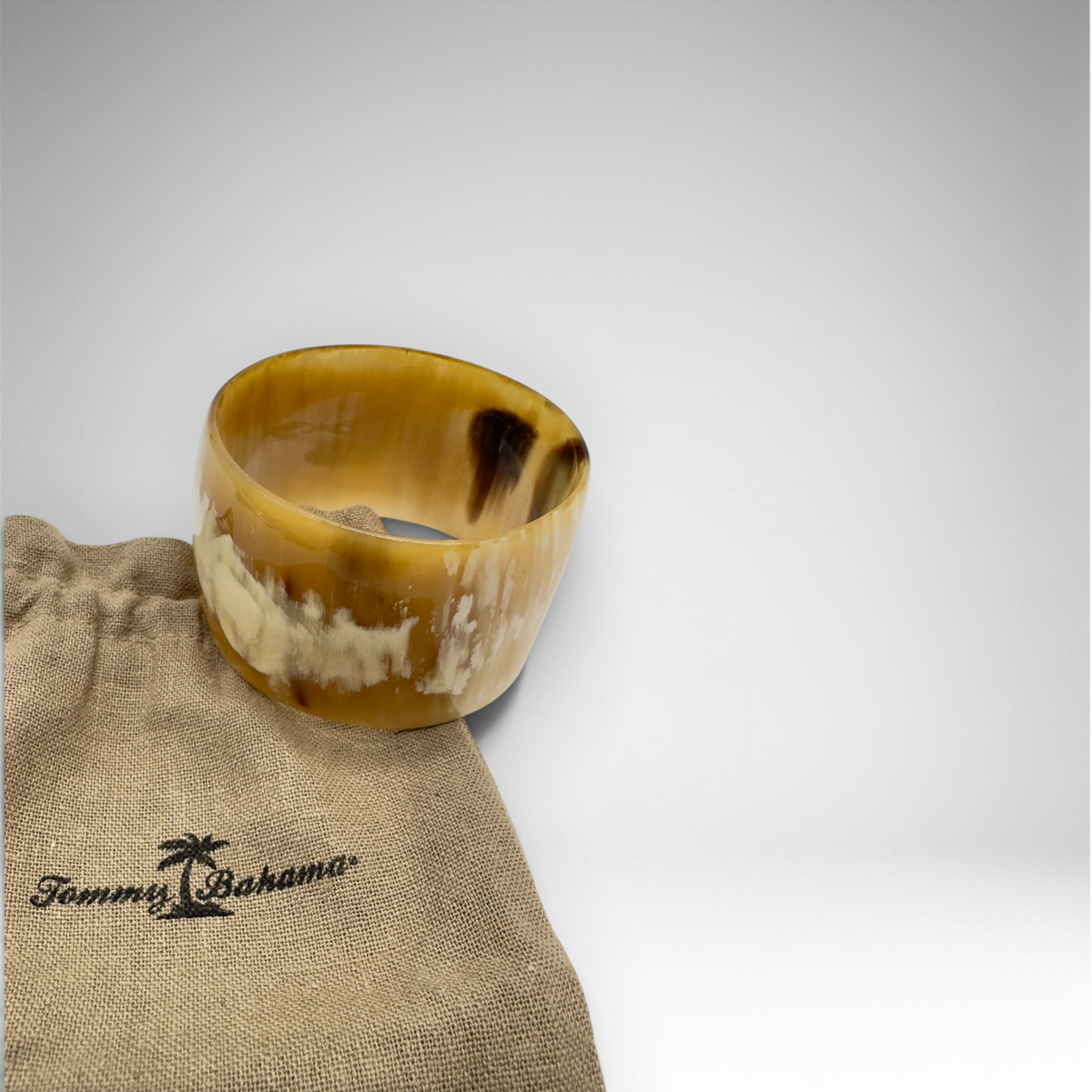 Tommy Bahama wide polished natural horn cuff bracelet with branded drawstring pouch, view 4