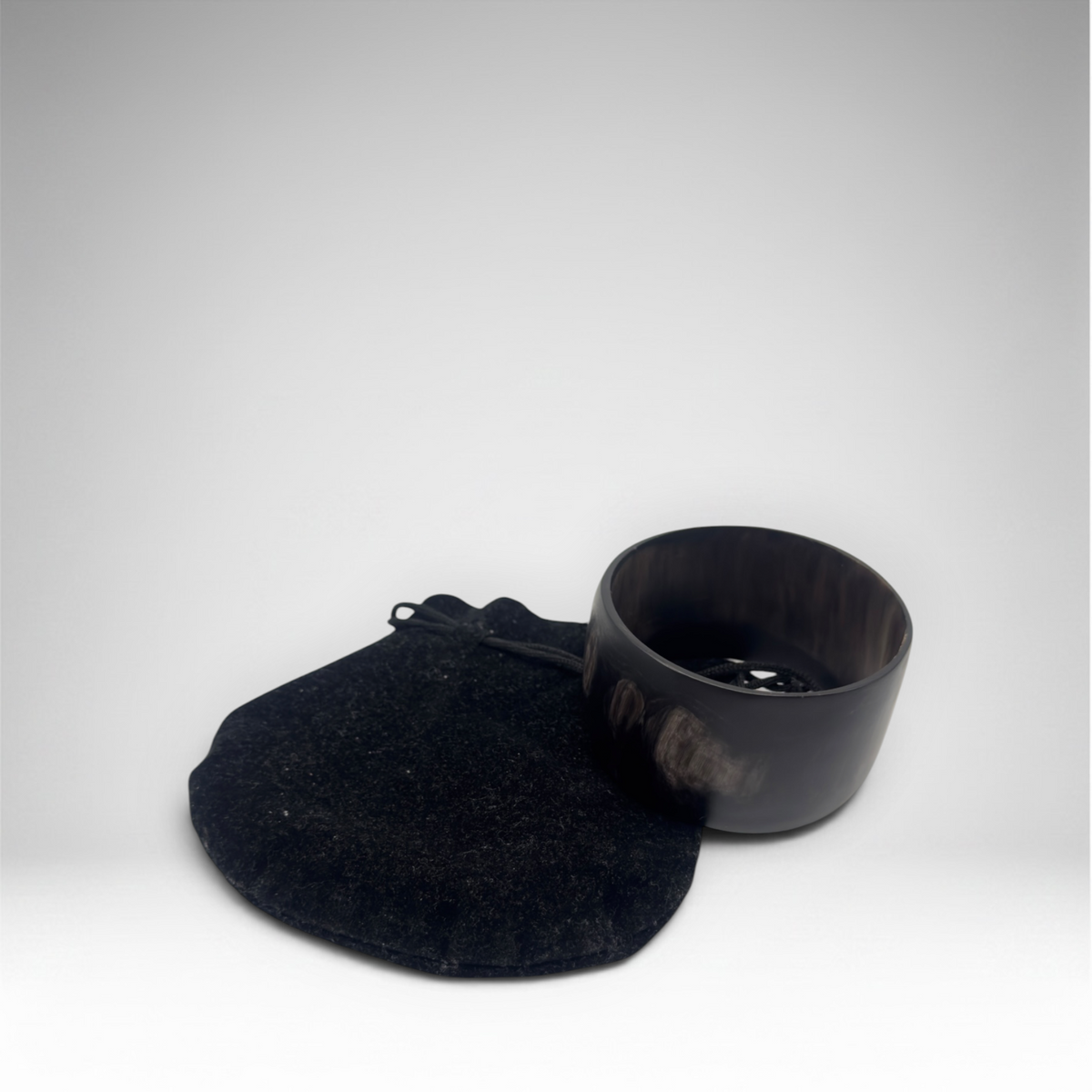 Neiman Marcus wide black buffalo horn cuff bracelet with drawstring pouch, view 4