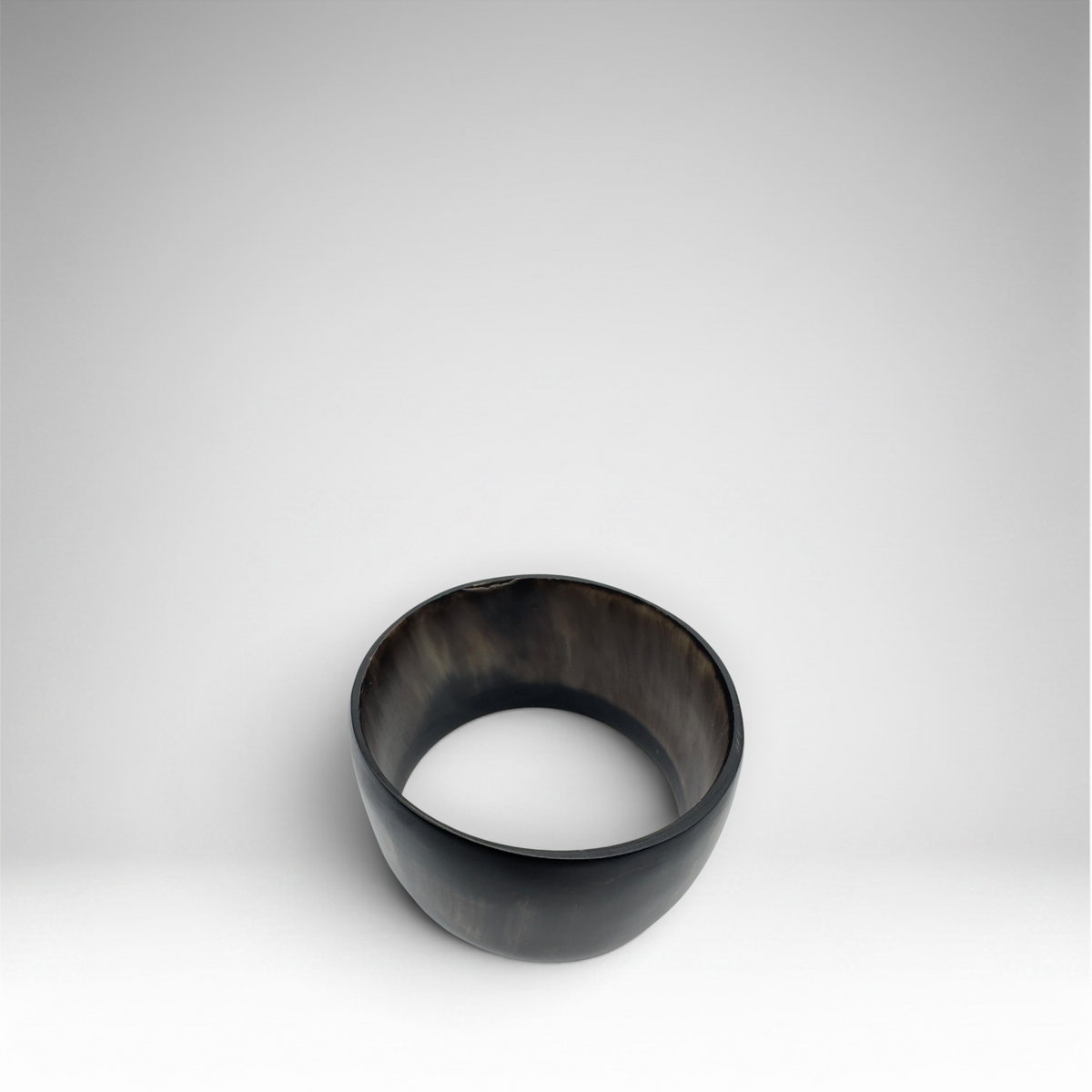 Neiman Marcus wide black buffalo horn cuff bracelet with drawstring pouch