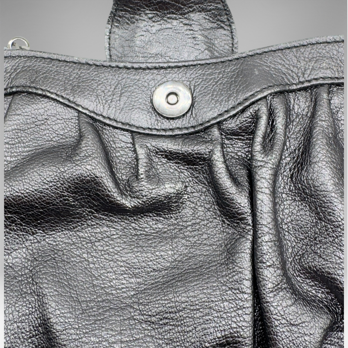 Salvatore Ferragamo metallic silver pleated evening bag with crystal Gancini hardware and chain strap, view 12
