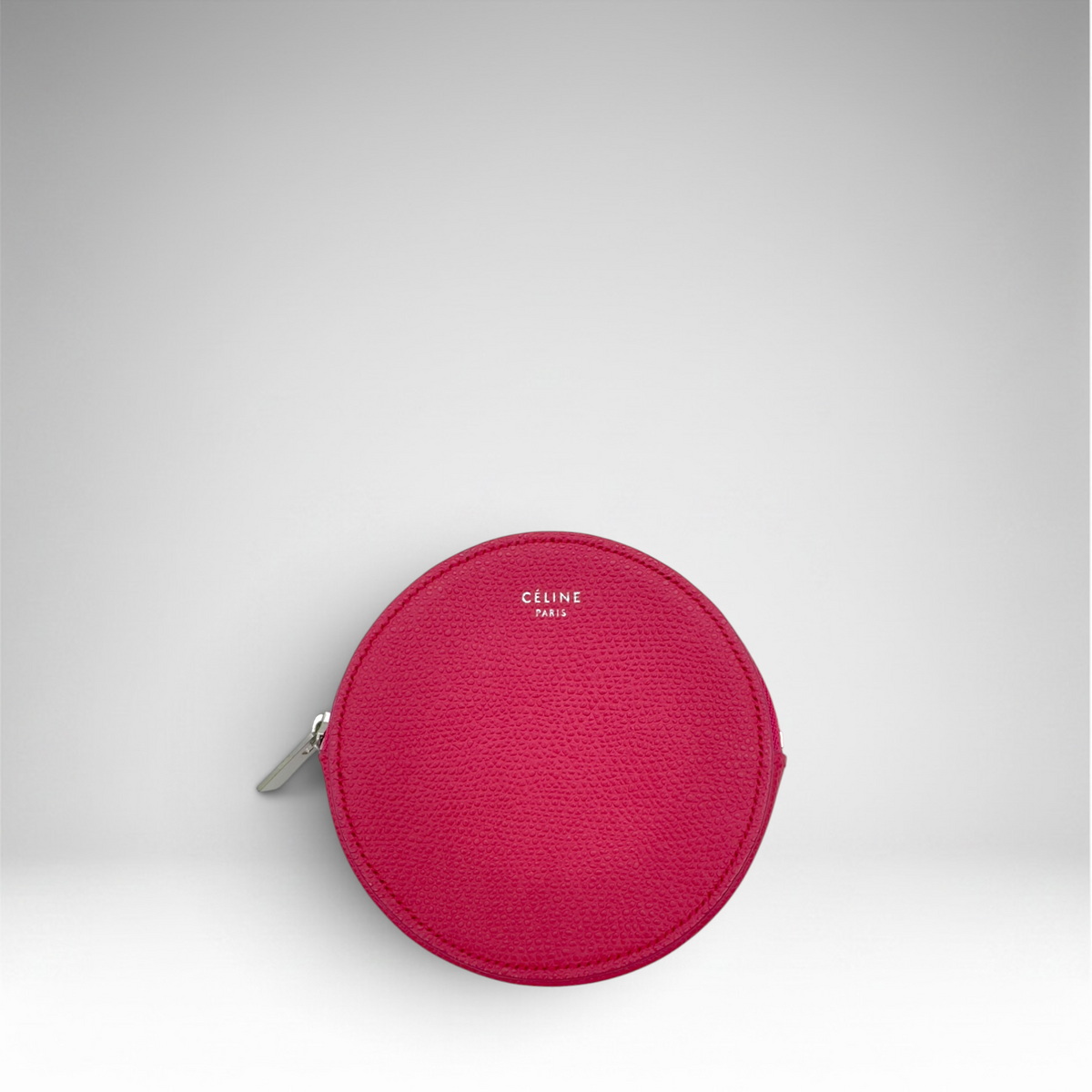 Celine round zip coin purse in vivid pink grained calfskin