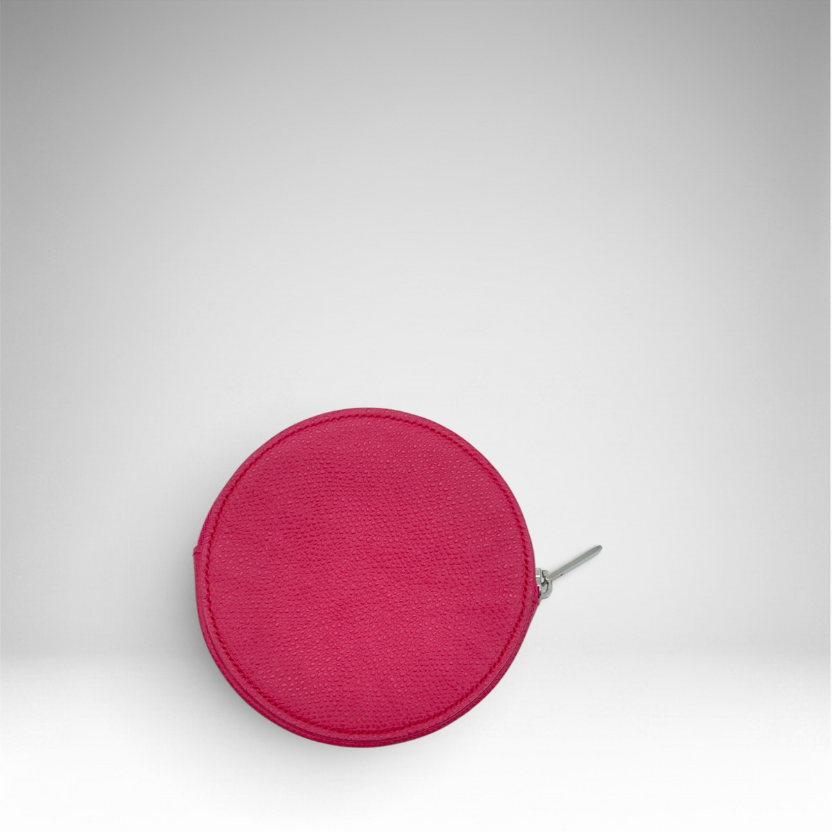 Celine round zip coin purse in vivid pink grained calfskin, view 2