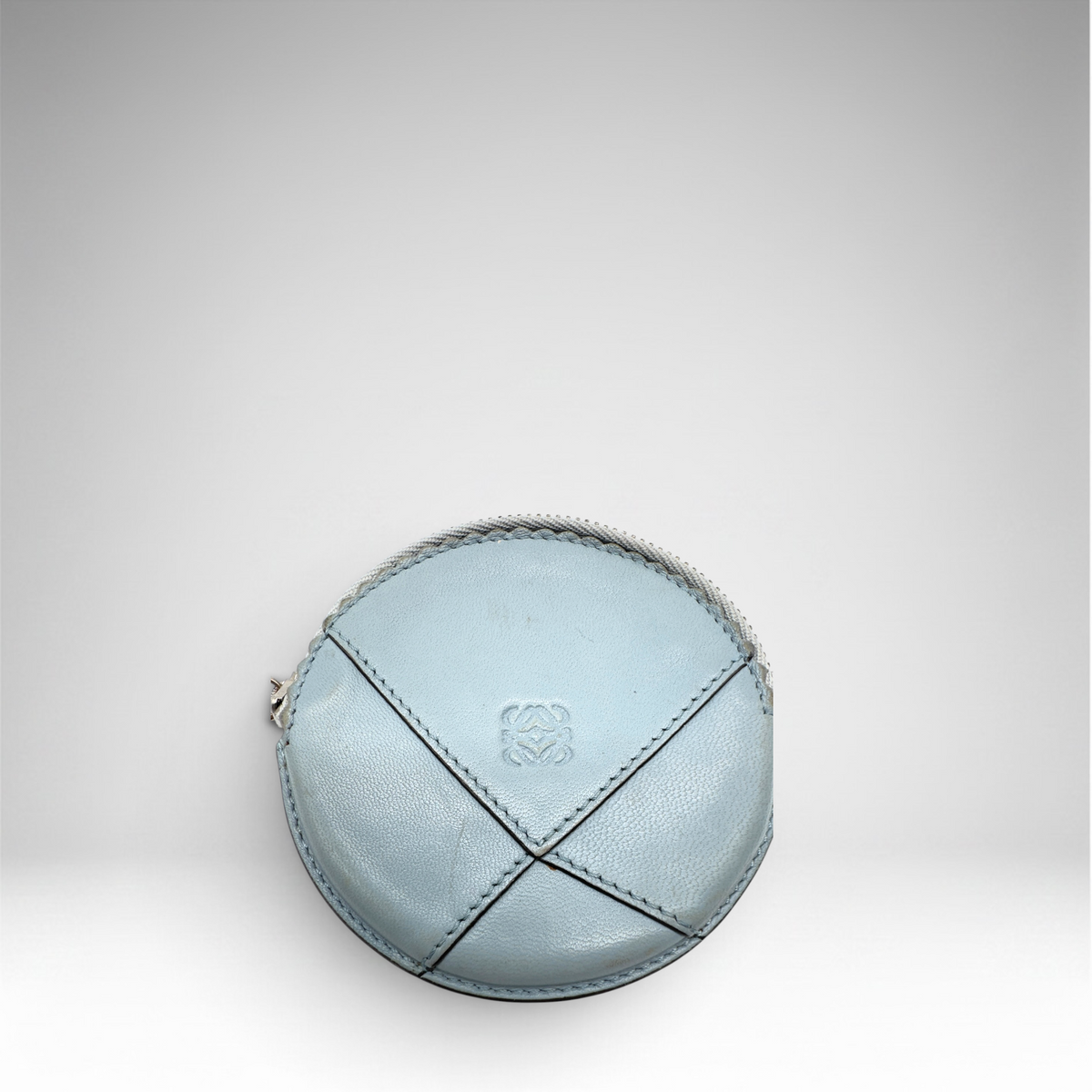Loewe Anagram round coin purse in powder blue leather