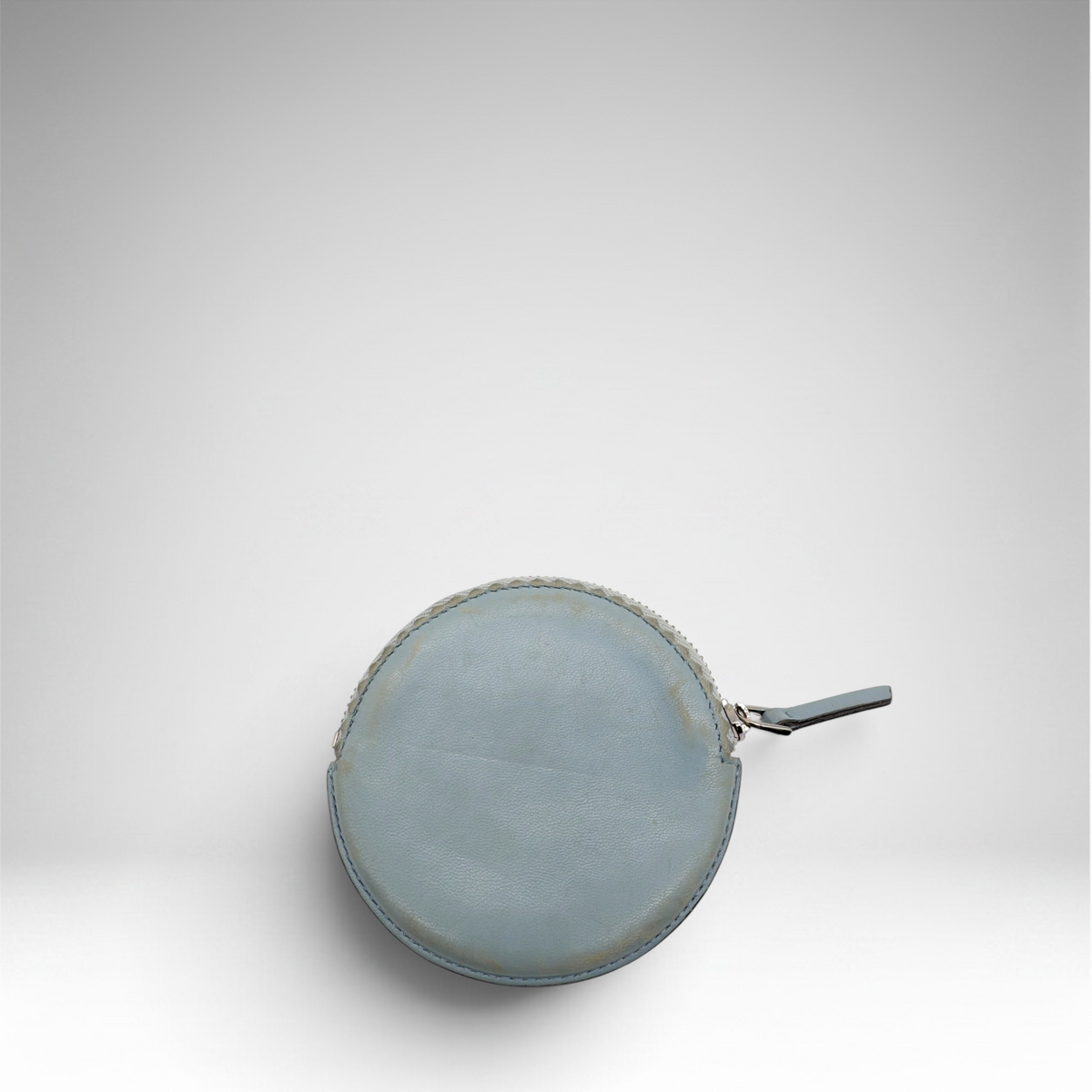 Loewe Anagram round coin purse in powder blue leather, view 3