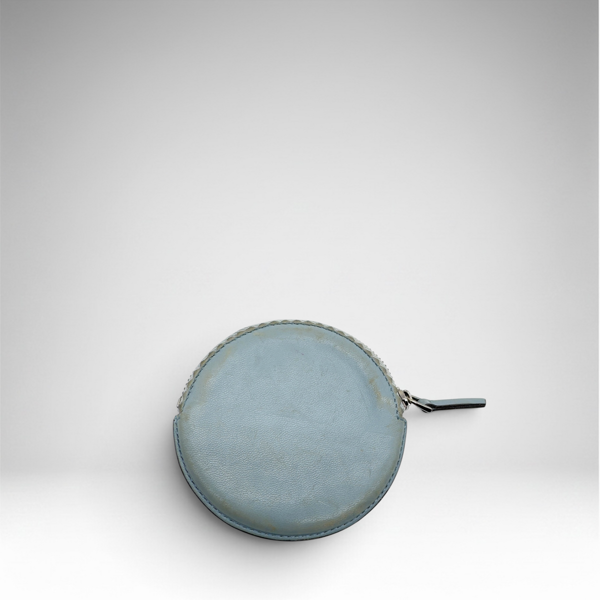 Loewe Anagram round coin purse in powder blue leather, view 4