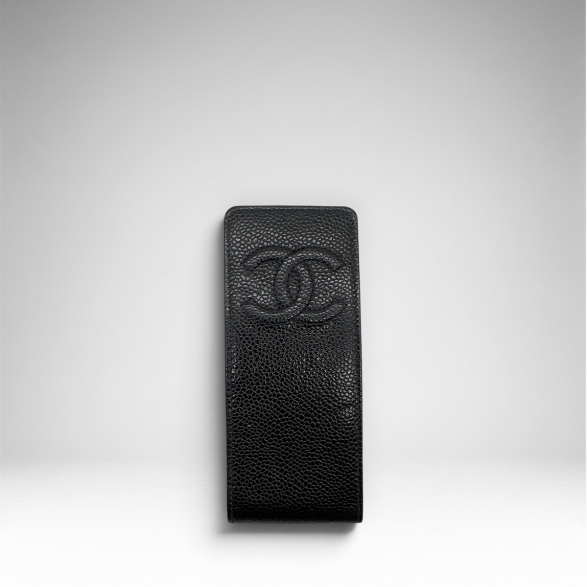Chanel | CC Embossed Caviar Leather Lipstick Holder | Black