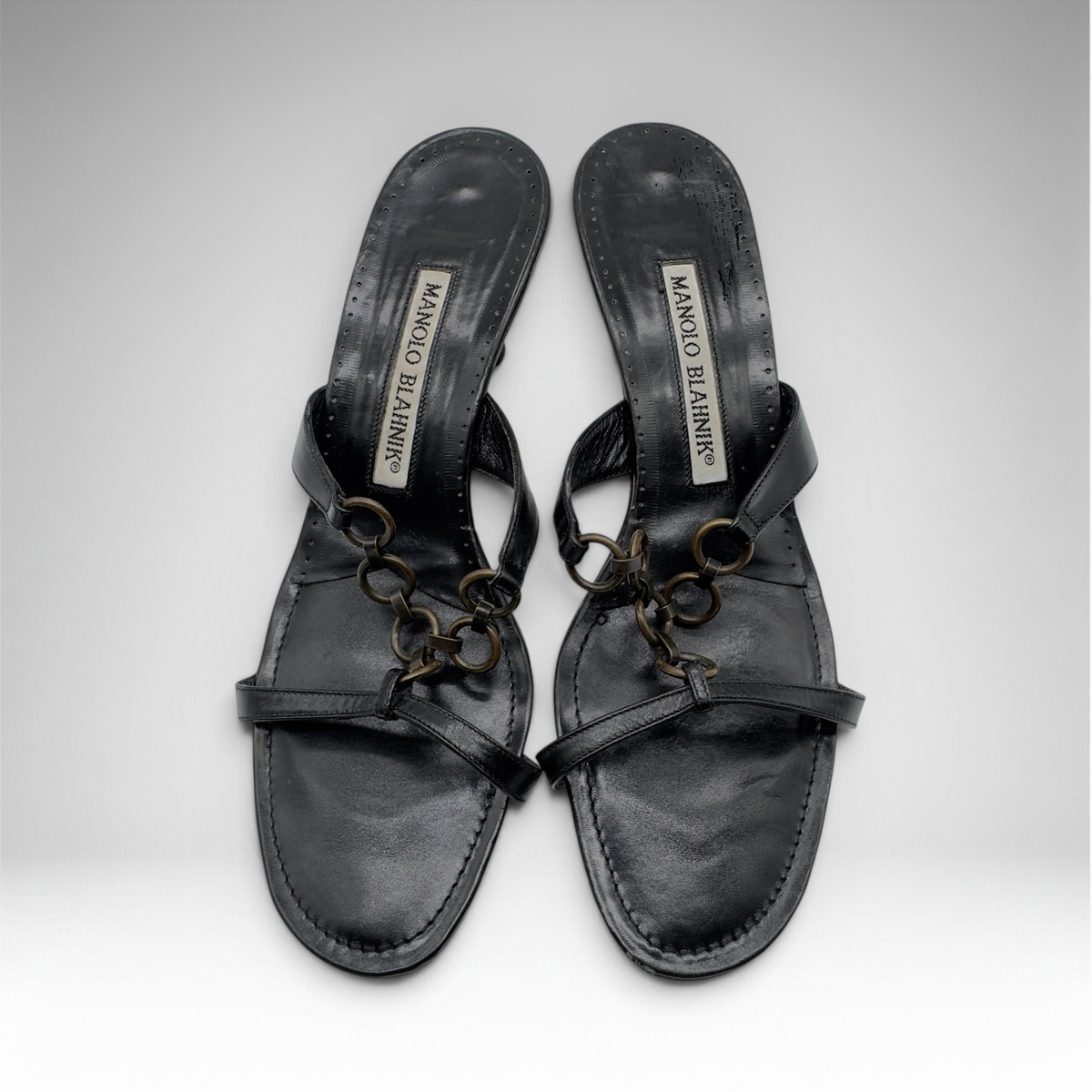Manolo black chain sandals