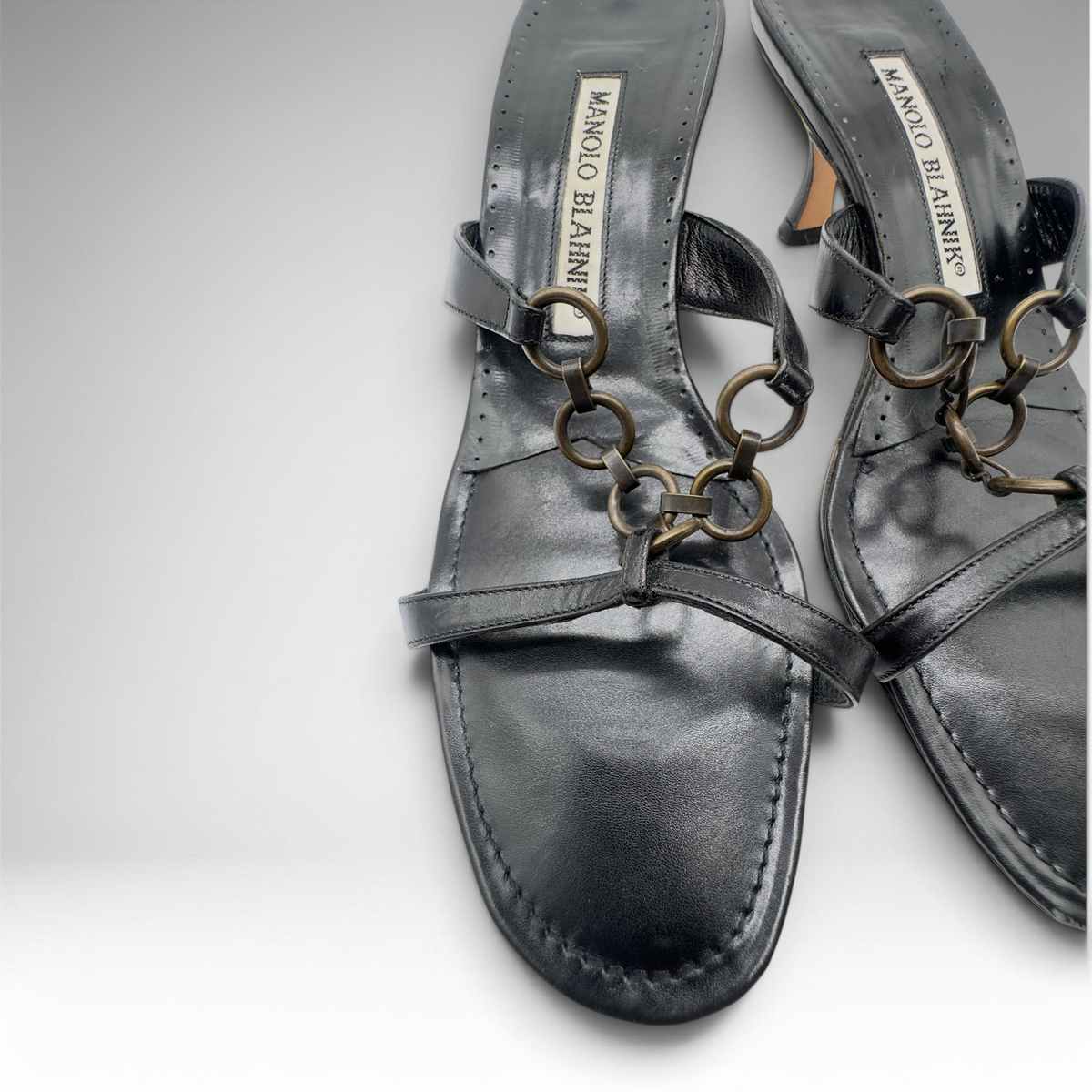 Manolo black chain sandals