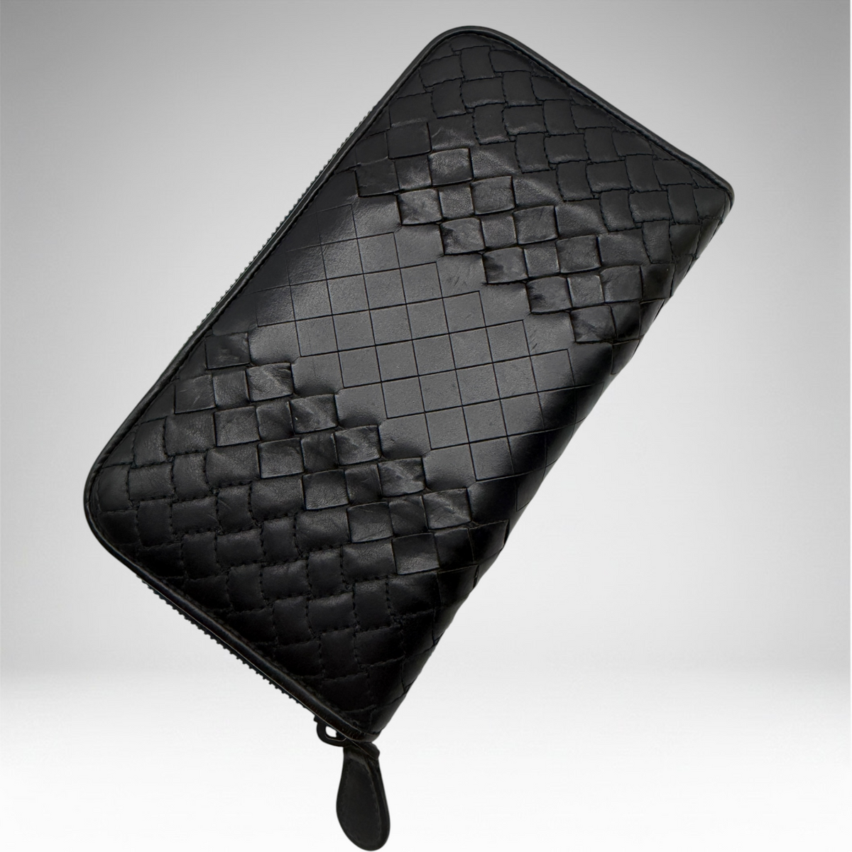 Bottega Veneta black Intrecciato zip-around wallet