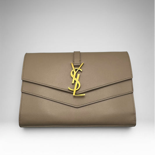 Saint Laurent YSL Envelope Chain Wallet WOC – Taupe