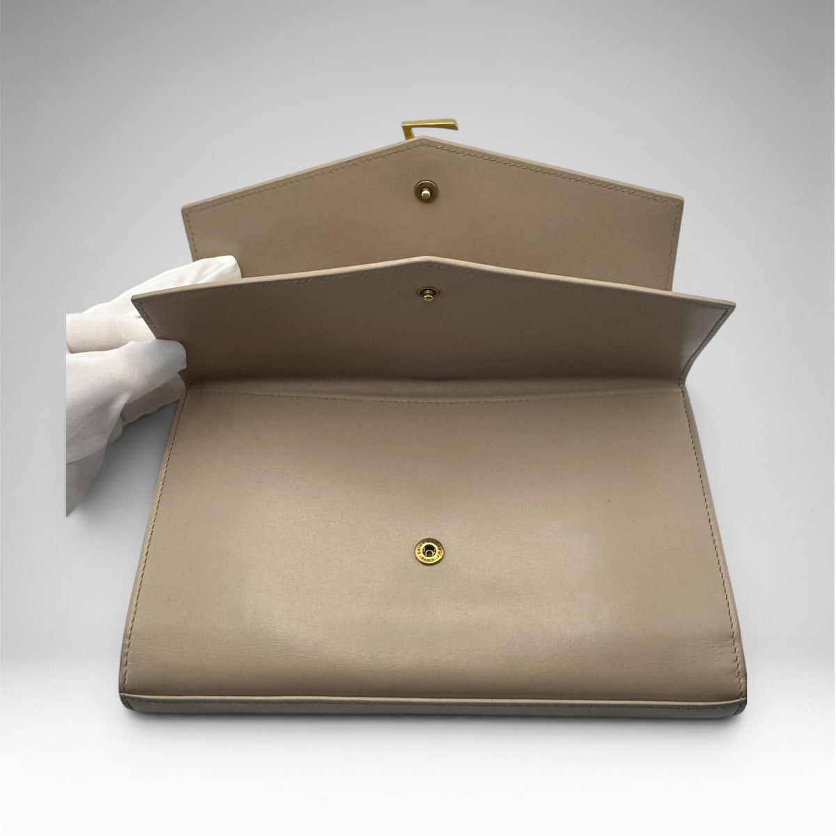 Saint Laurent YSL Envelope Chain Wallet WOC – Taupe