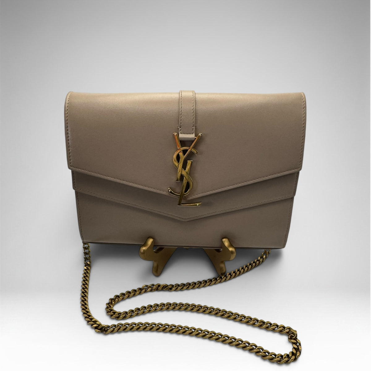 Saint Laurent YSL Envelope Chain Wallet WOC – Taupe