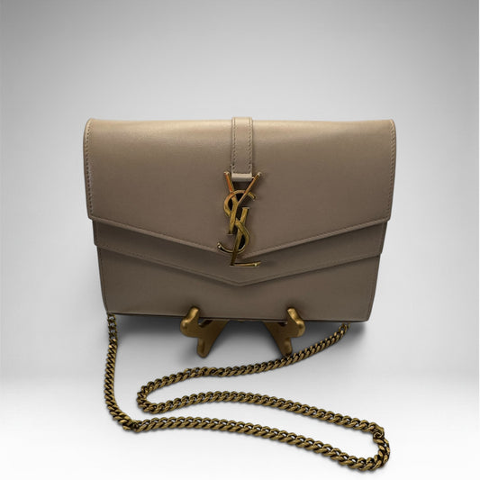 Saint Laurent YSL Envelope Chain Wallet WOC – Taupe