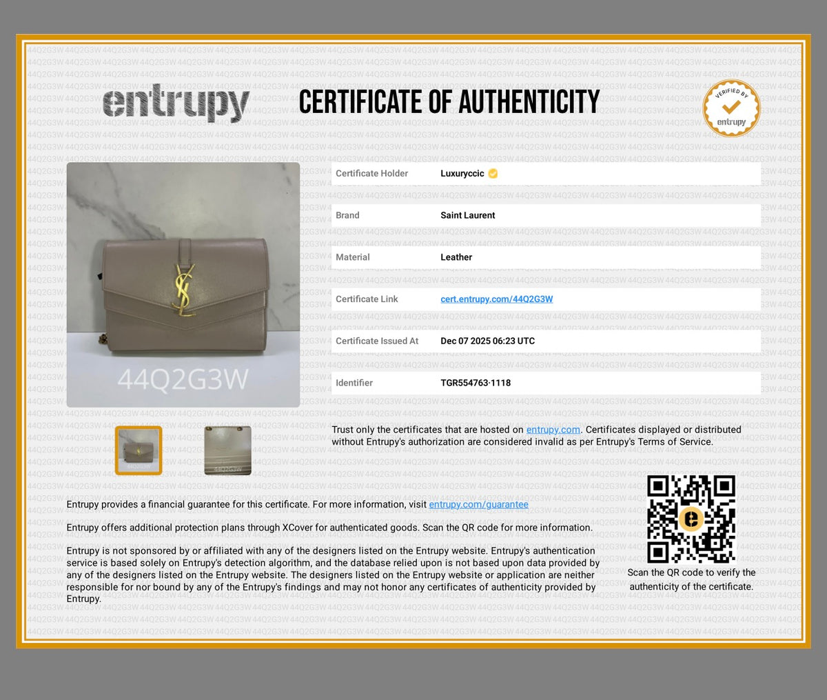 Saint Laurent YSL Envelope Chain Wallet WOC – Taupe