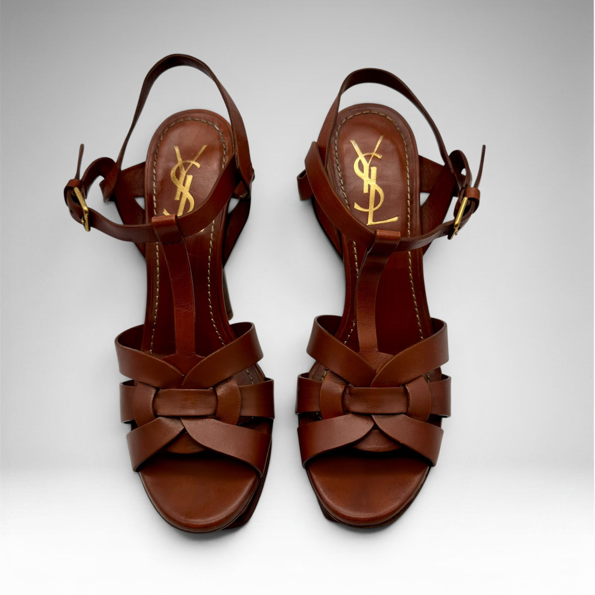 Saint Laurent Tribute Platform Sandals – Tan, Size 37.5