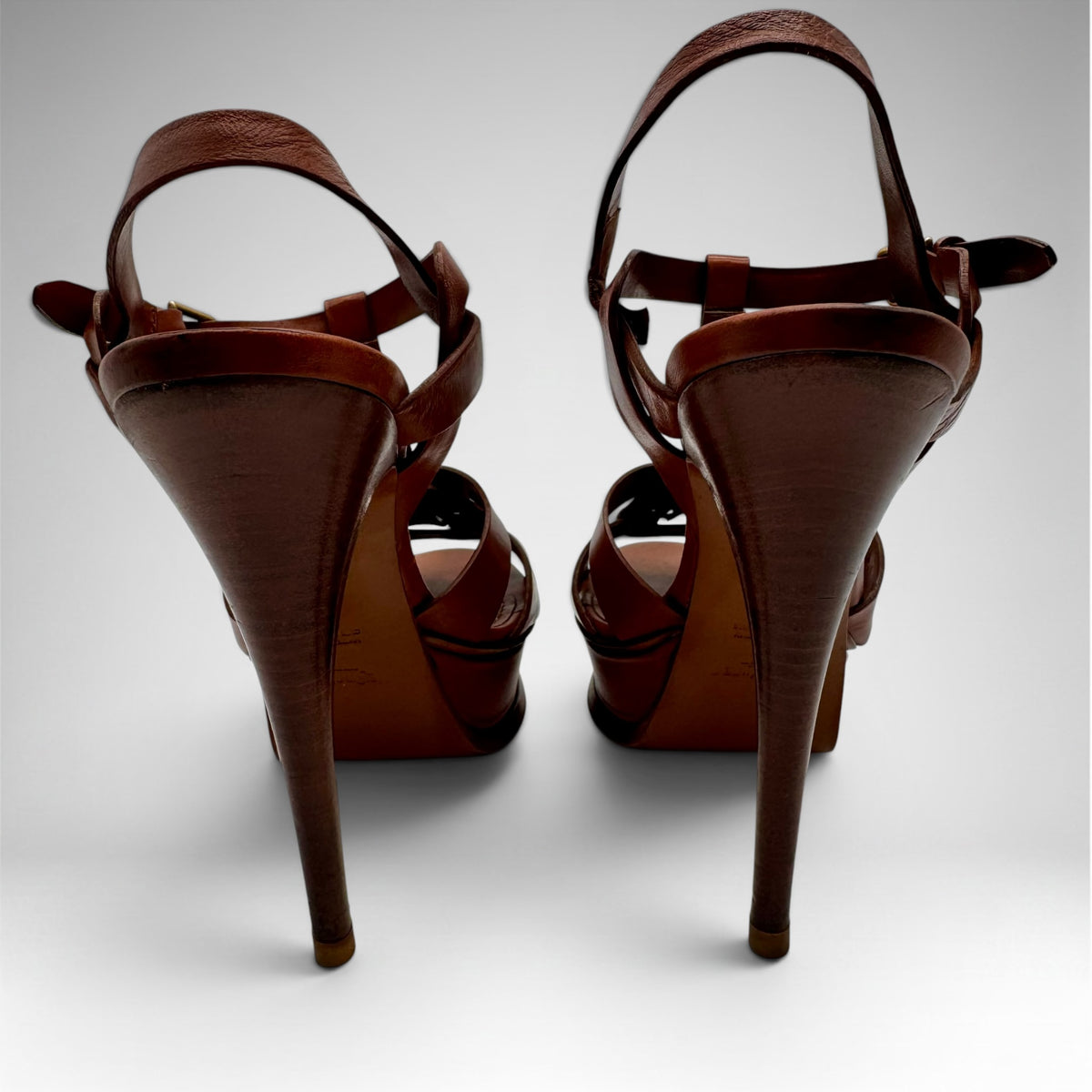 Saint Laurent Tribute Platform Sandals – Tan, Size 37.5