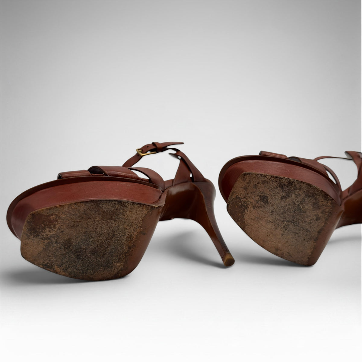 Saint Laurent Tribute Platform Sandals – Tan, Size 37.5