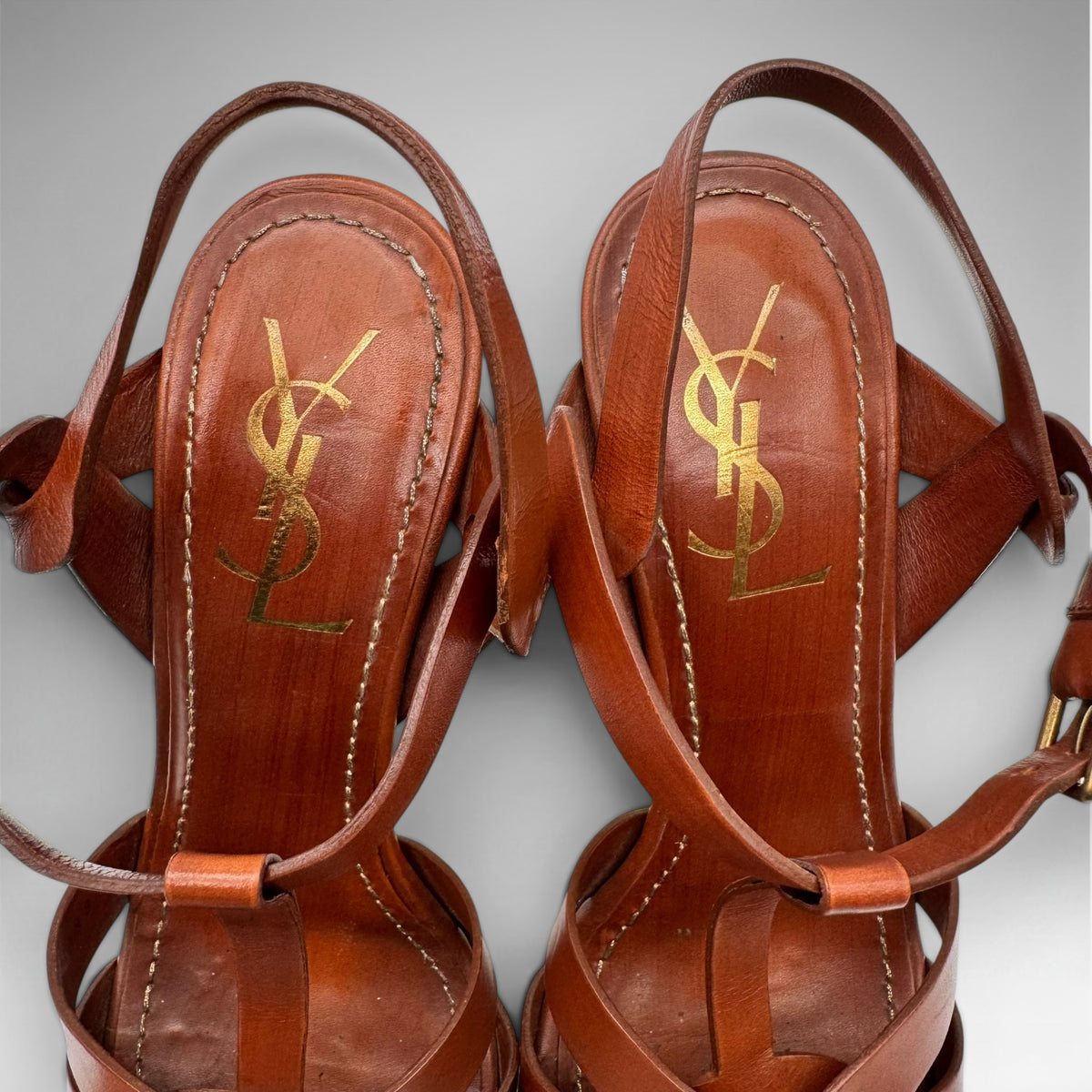 Saint Laurent Tribute Platform Sandals – Tan, Size 37.5