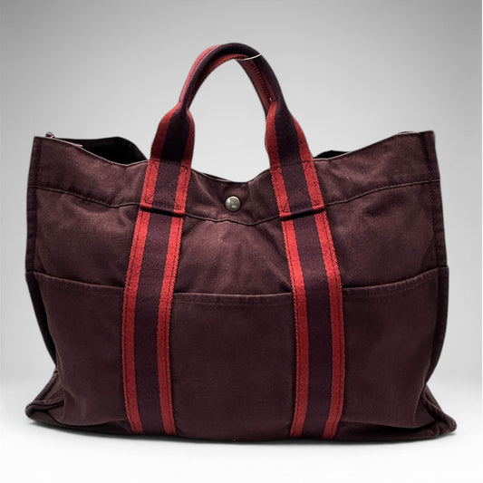 Hermès Fourre Tout Tote – Burgundy Stripe Canvas