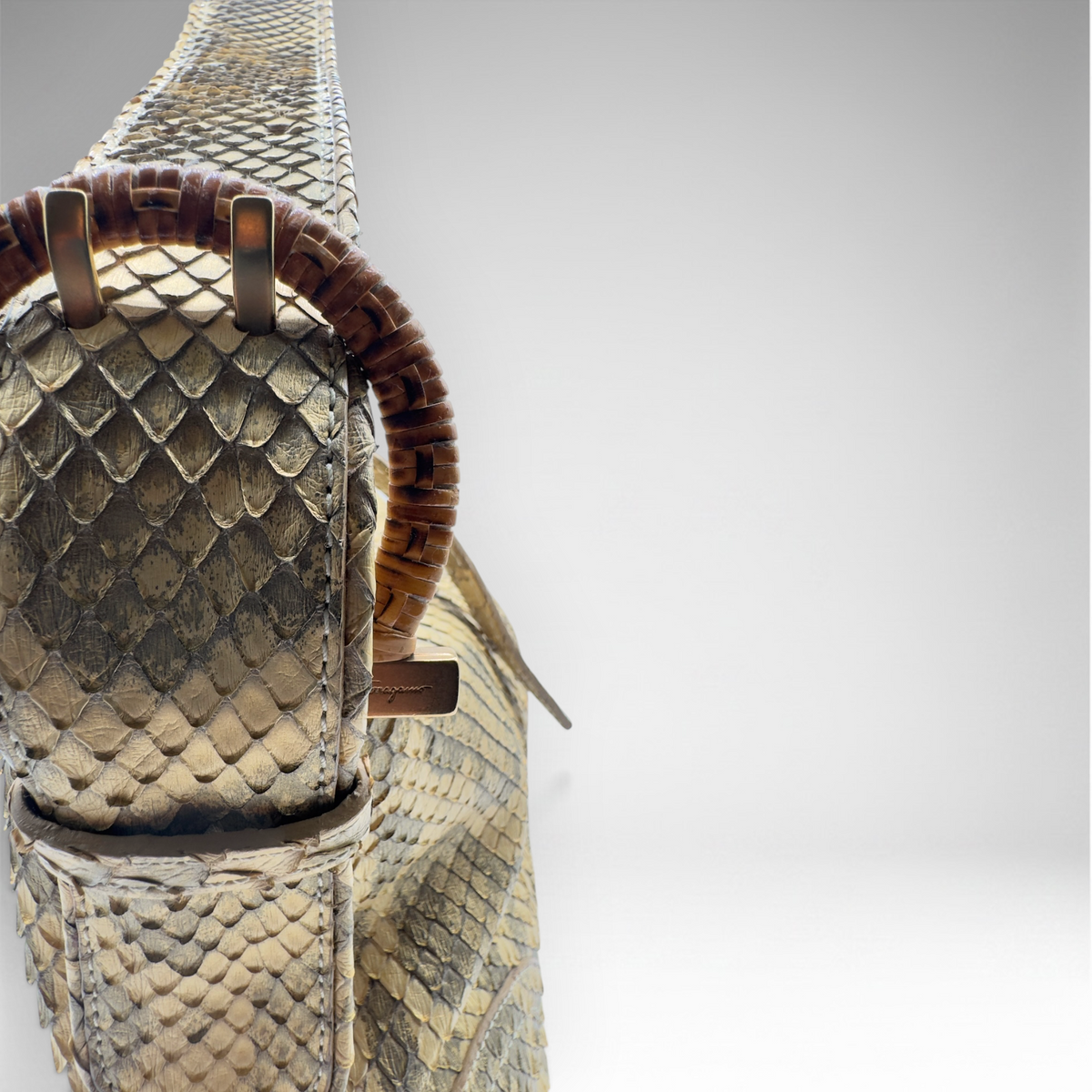 Salvatore Ferragamo | Snakeskin Hobo Shoulder Bag | Natural Beige